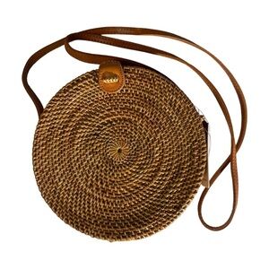 Straw Studios Raffia Crossbody Bag Purse Made In Bali Round Lined NEW BOHO Chic